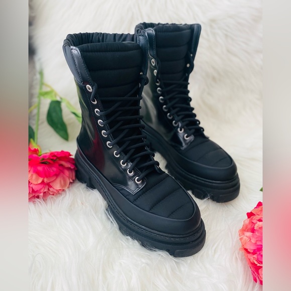 NEW | GANNI Nylon-Trimmed Combat Boots - Picture 7 of 14